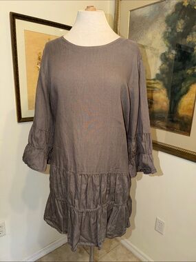 Camille & Co. Brown Ruffled 100% Linen Tiered Dress/Tunic Size XL